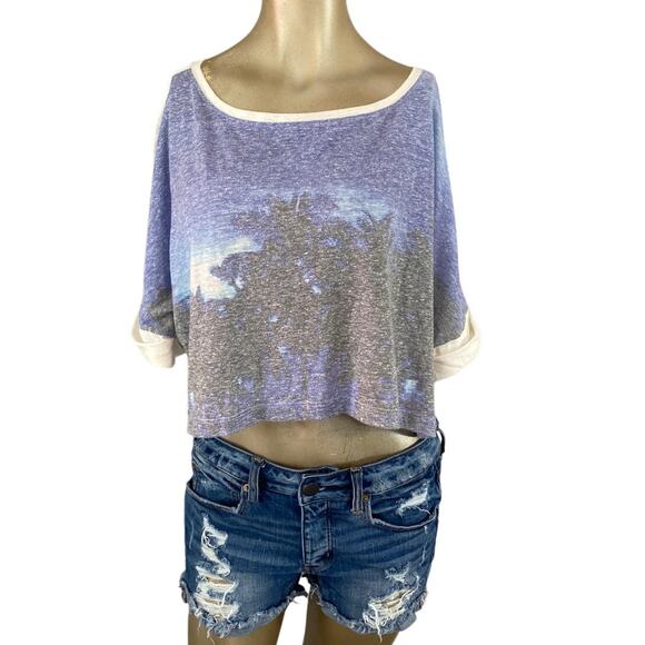 Roxy X-small-Small Oversized Cropped Short Sleeve T-Shirt Graphic Surf Beach - Picture 1 of 5